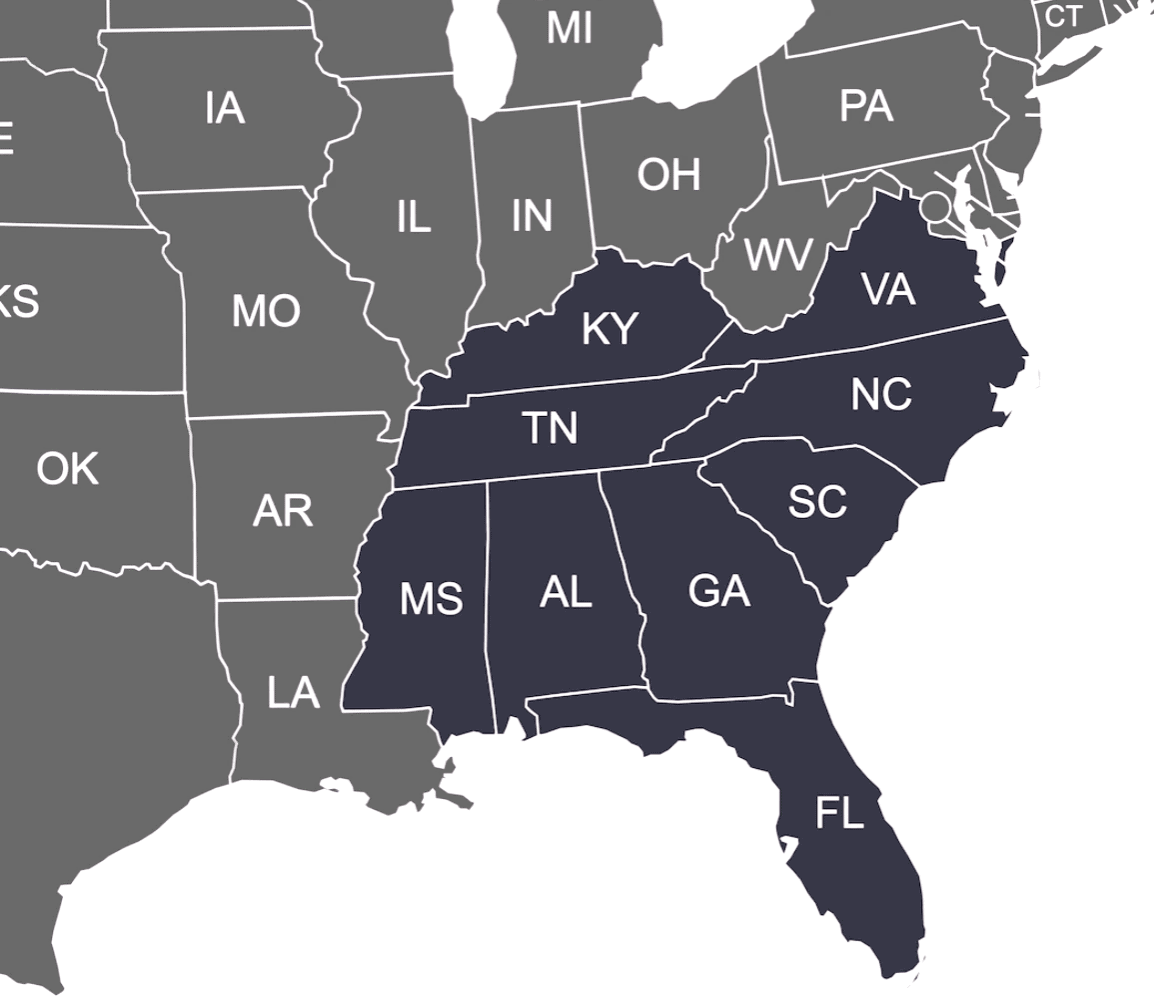 serd-map-transparent-26 (1) Southeast commercial roof deck company service area map